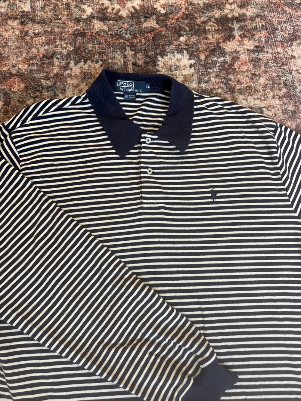 Polo by Ralph Lauren Navy & White Striped Long-Sleeve Polo